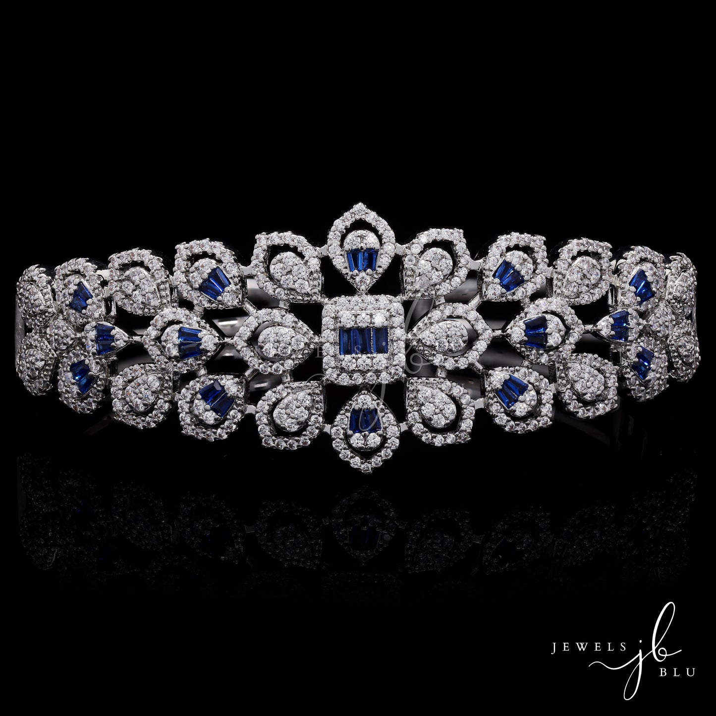 Premium Octa Setting Hydro Blue Sapphire Broad Bridal Zina Openable Kada Bracelet