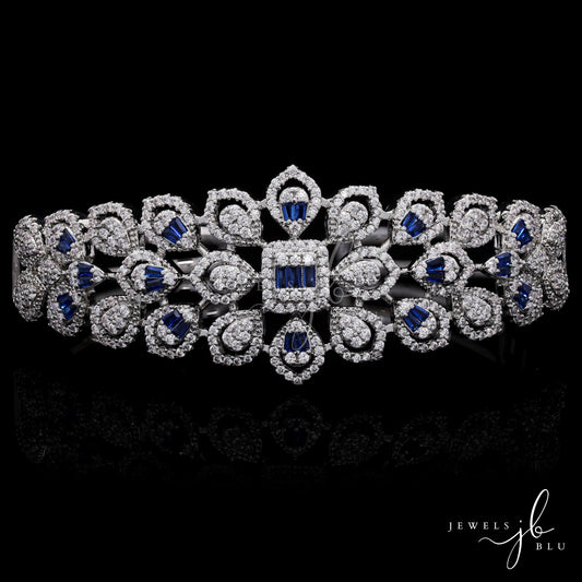 Premium Octa Setting Hydro Blue Sapphire Broad Bridal Zina Openable Kada Bracelet