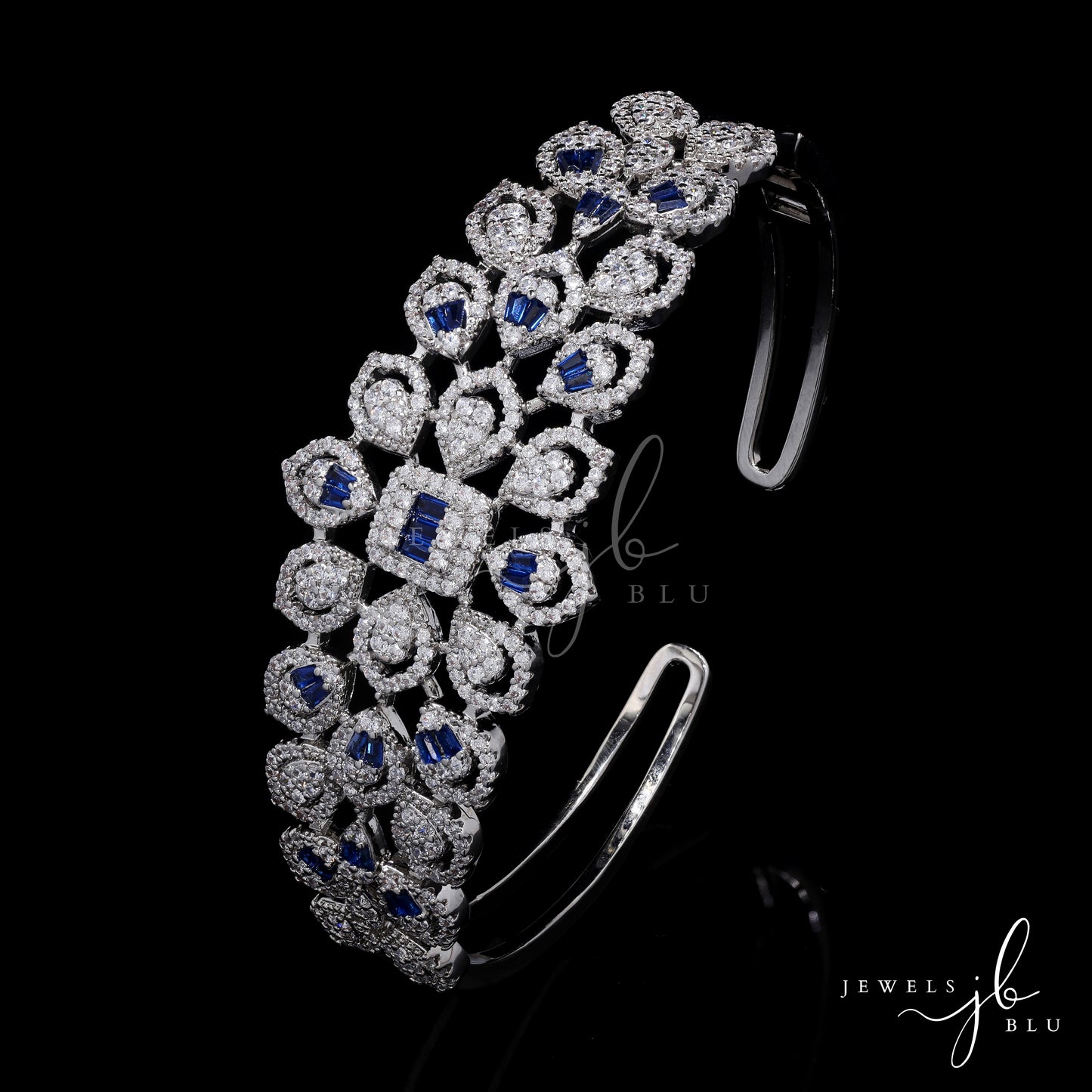 Premium Octa Setting Hydro Blue Sapphire Broad Bridal Zina Openable Kada Bracelet