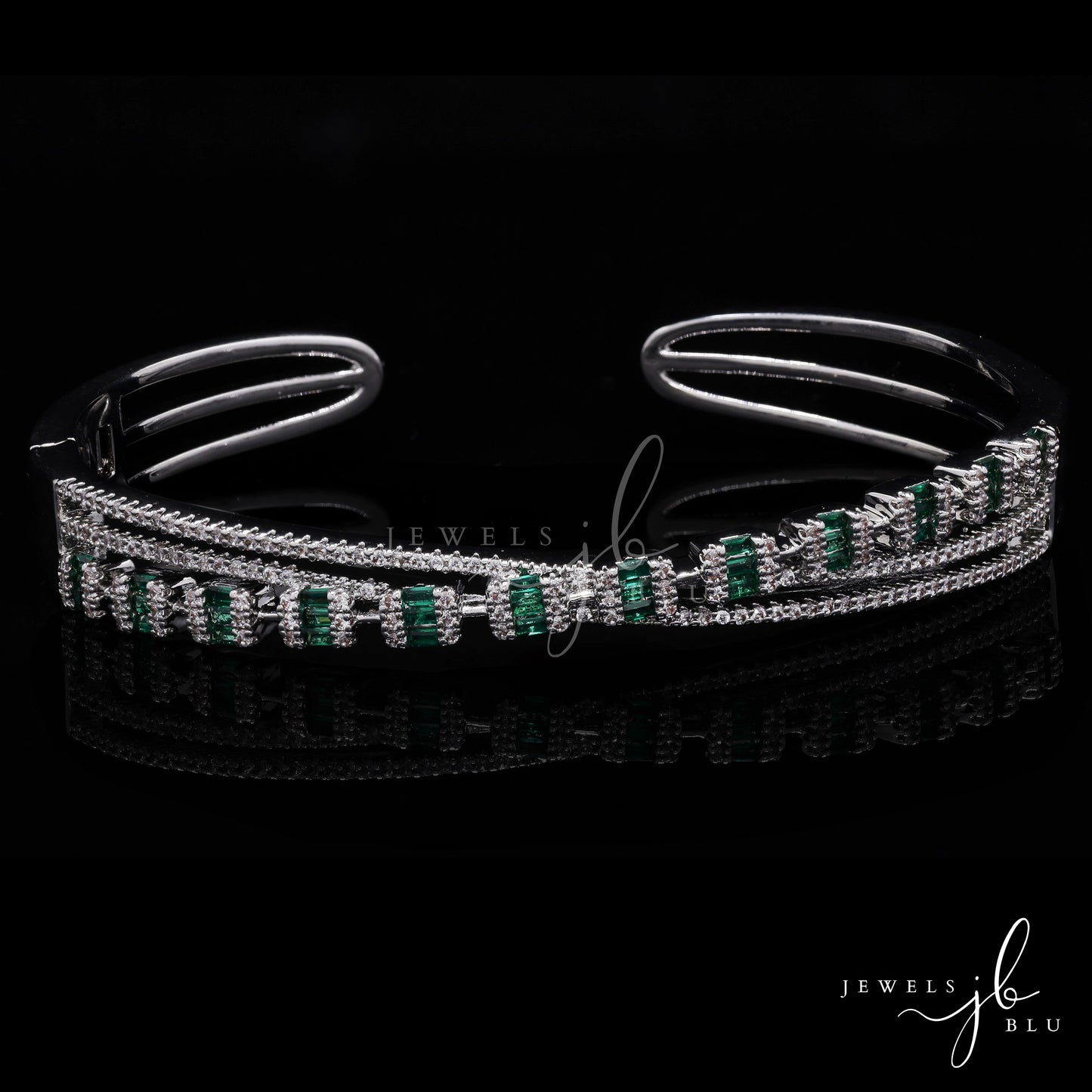 Premium American Diamond Studded Intertwined Debby Openable Bracelet with Emerald Detailing