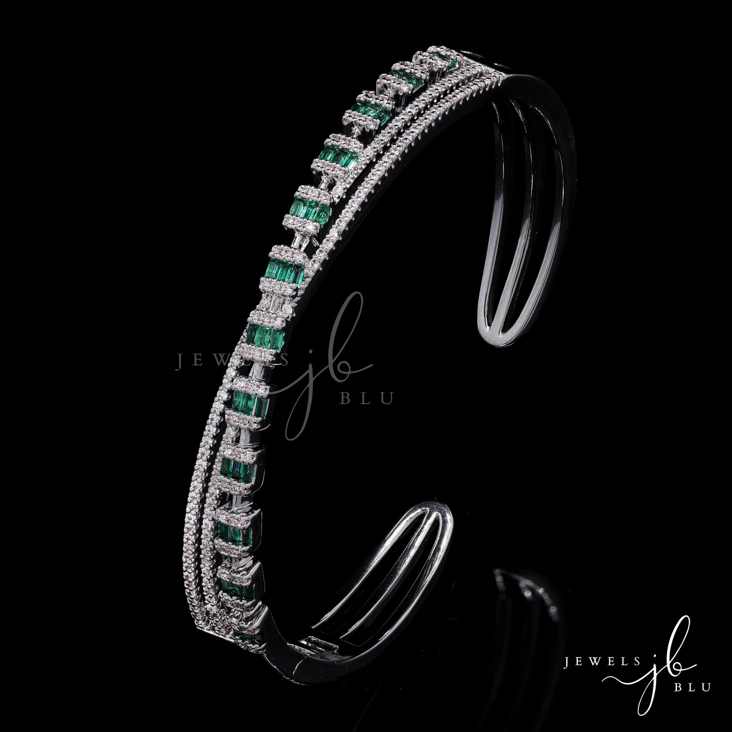 Premium American Diamond Studded Intertwined Debby Openable Bracelet with Emerald Detailing