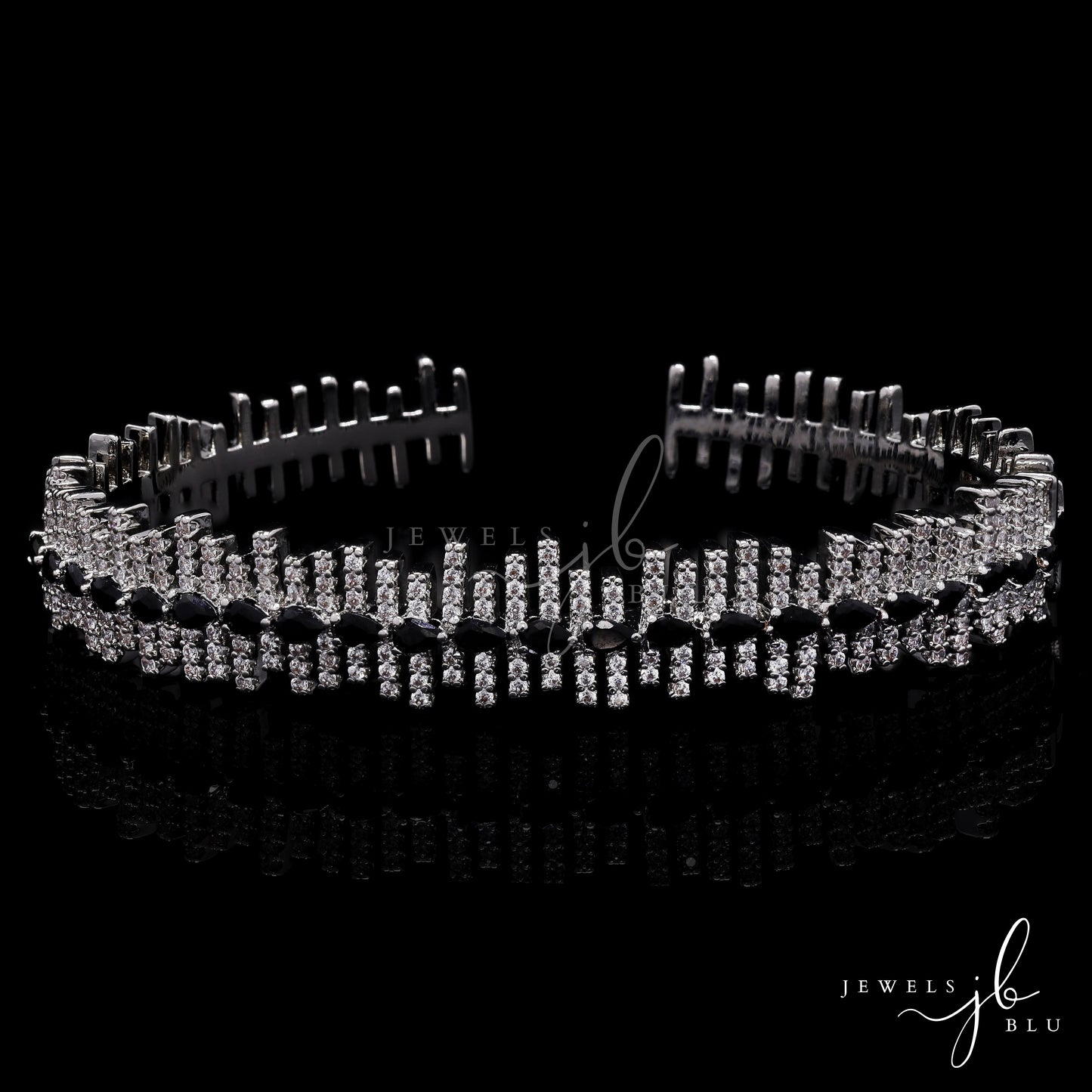 Premium American Diamond Zebra Openable Bracelet with Black Enamel Detailing