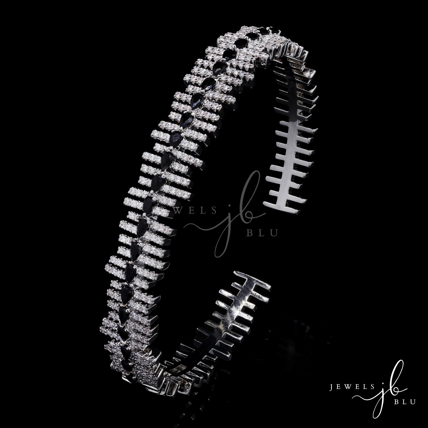 Premium American Diamond Zebra Openable Bracelet with Black Enamel Detailing
