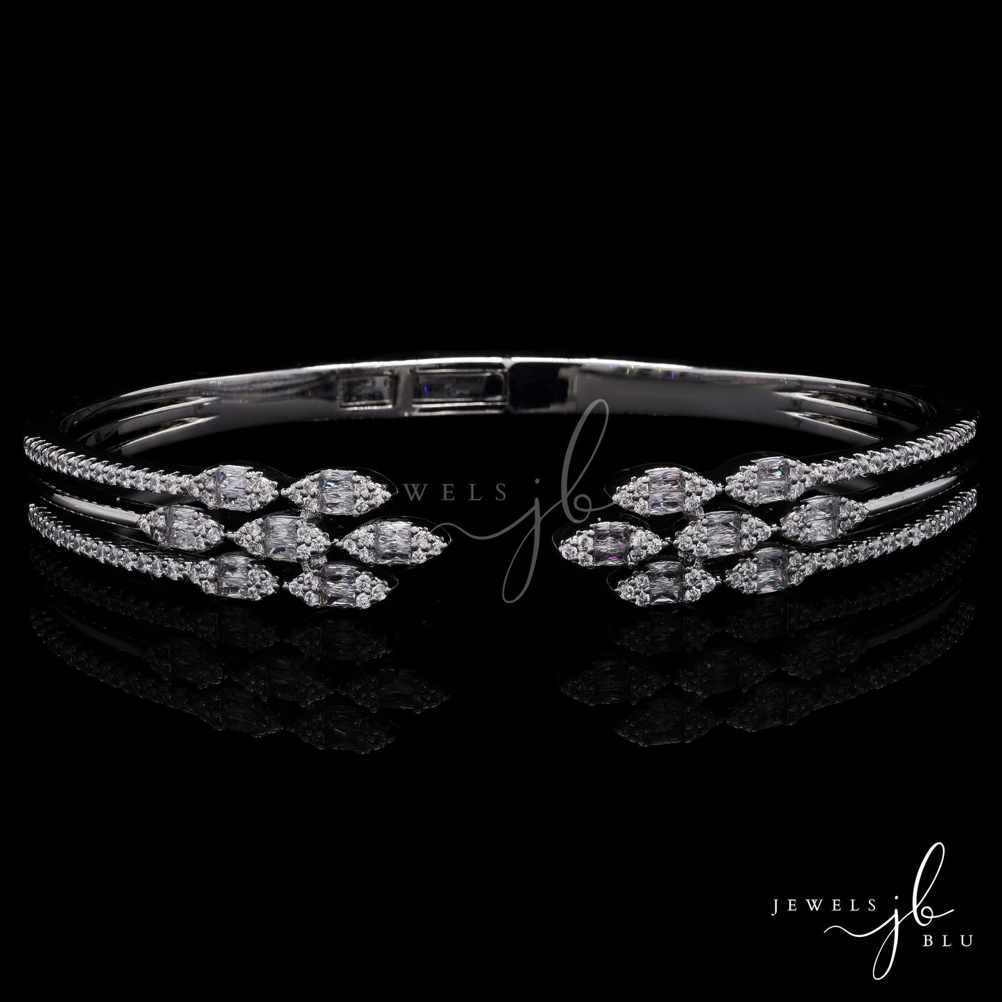 Premium American Diamond Baguette Setting Three Line Nora Openable Bracelet