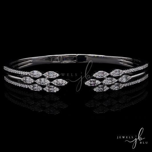 Premium American Diamond Baguette Setting Three Line Nora Openable Bracelet