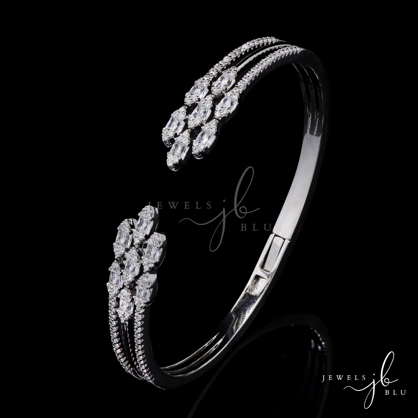 Premium American Diamond Baguette Setting Three Line Nora Openable Bracelet