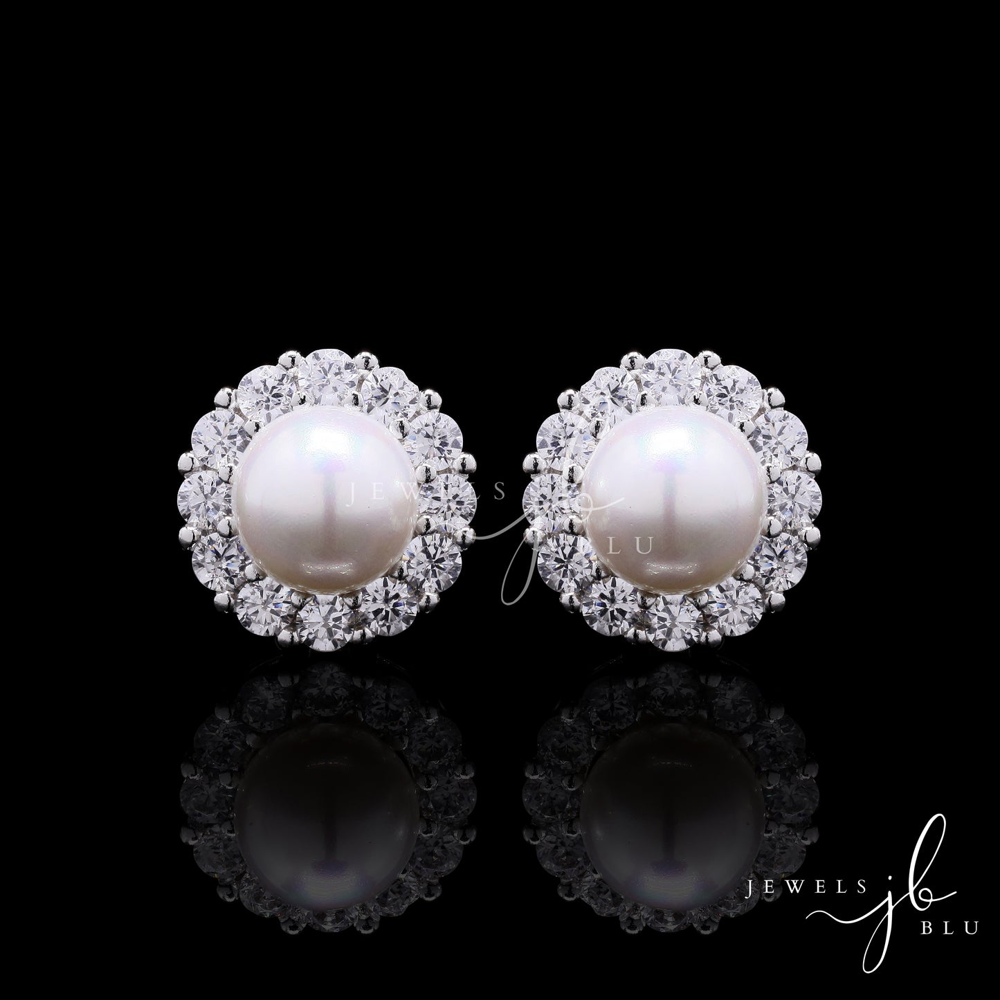 Classic Ellora American Diamond and Fresh Water Pearl Studs