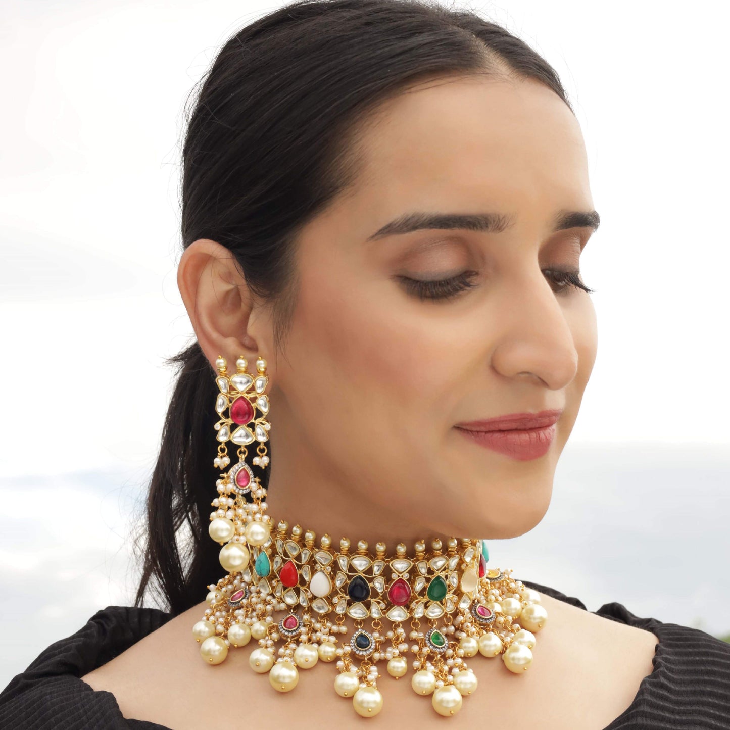 Navratna Kundan Polki Firoza Choker Necklace