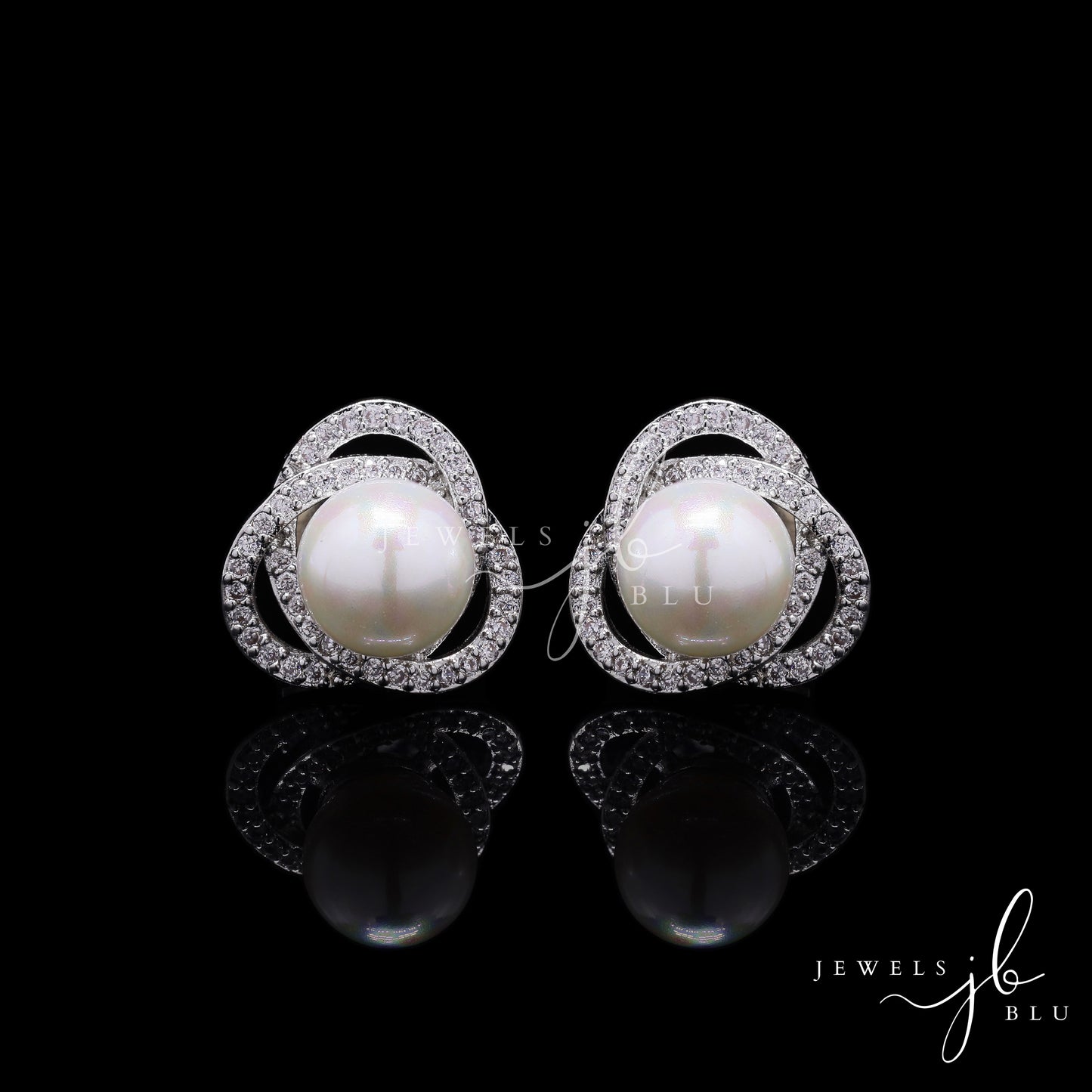 American Diamond Curvy Delna Fresh Water Pearl Studs