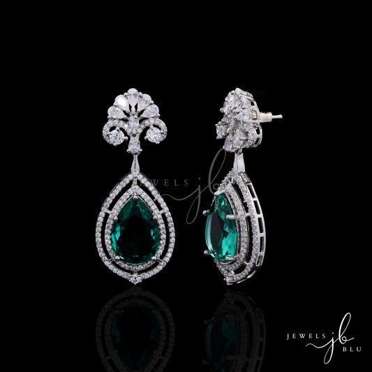 Hydro Emerald Carmine Party Earrings with American Diamond
