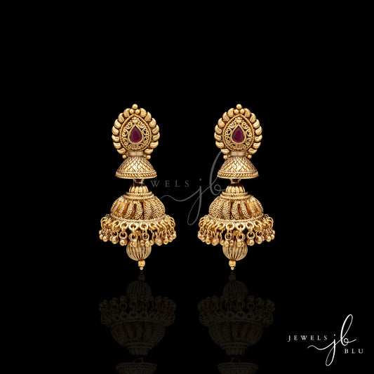 Festive Exclusive Gold Finish Double Layer Nitya Jhumki with Ruby Detaling