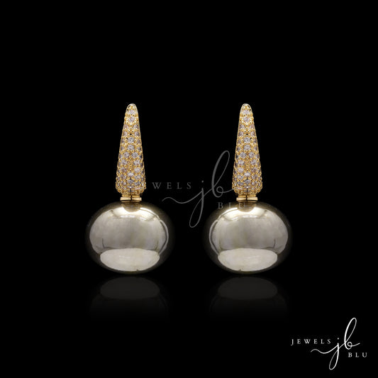 Metallic Grey Fresh Water Pearl Gold Finish Huggie Earrings with Micro Setting American Diamonds