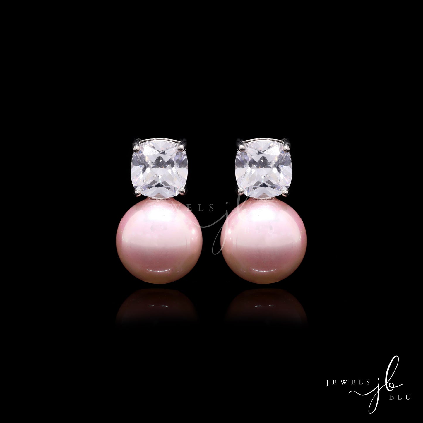 Ascher Cut Solitaire Pink Fresh Water Pearl  Zia Earrings