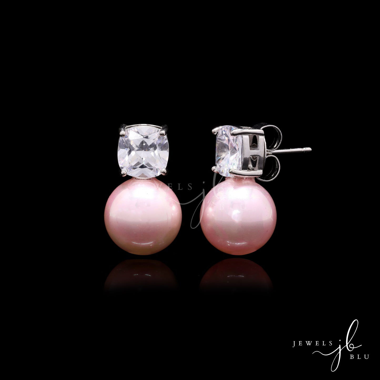 Ascher Cut Solitaire Pink Fresh Water Pearl  Zia Earrings