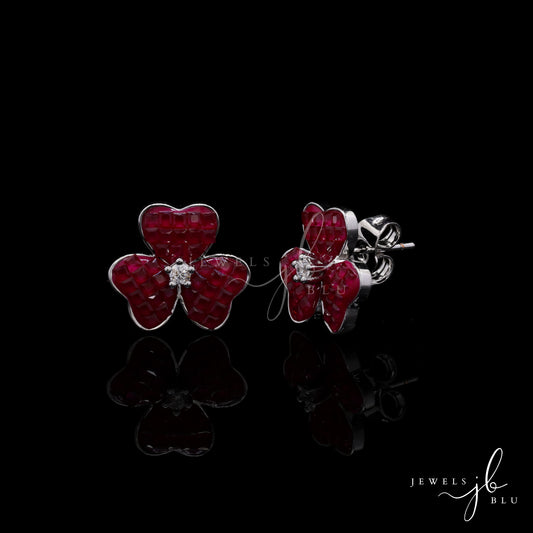Invisible Setting 3 Petal Ruby Geneva Studs