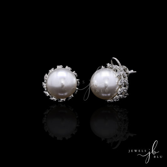 Classic Gina American Diamond and Fresh Water Pearl Studs