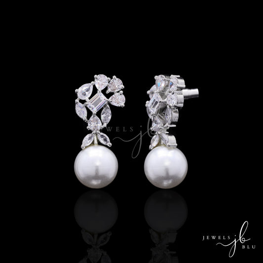 Fresh Water Pearl Studs With Multi Shape American Diamonds