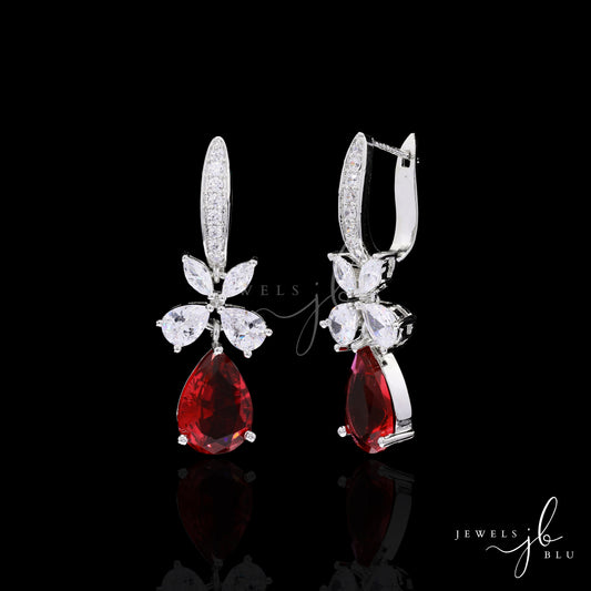Drop Solitaire and Marquise Diamond Hydro Ruby Danglers