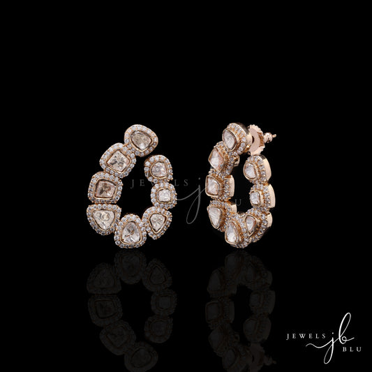 Antique Gold Finish Polki Drop Earrings