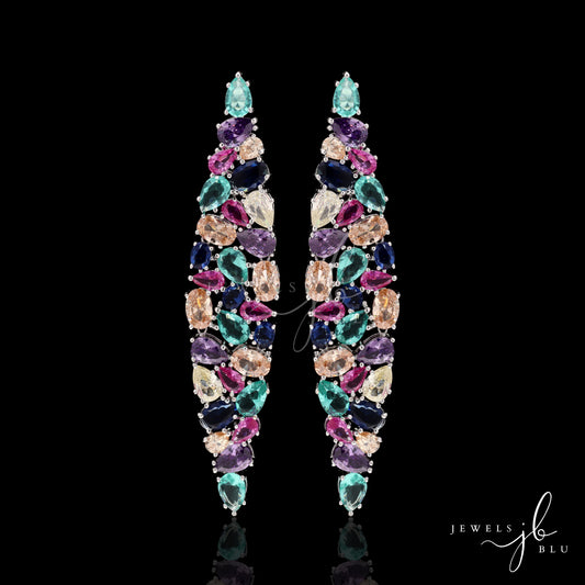 Multi Coloured American Diamond Rota Party Earrings