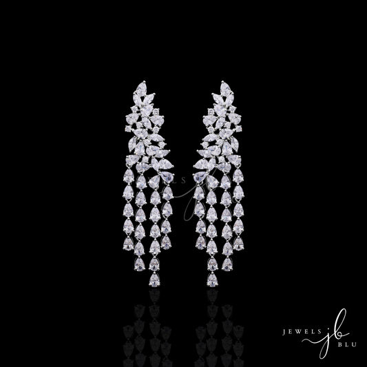 Drop Solitaire 4 Line American Diamond Studded Long Earring