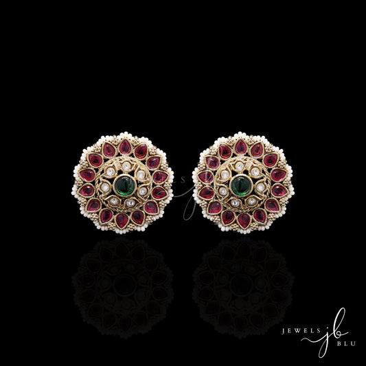 Festive Exclusive Antique Gold Finish Heera Bagh Moti Polki Studs