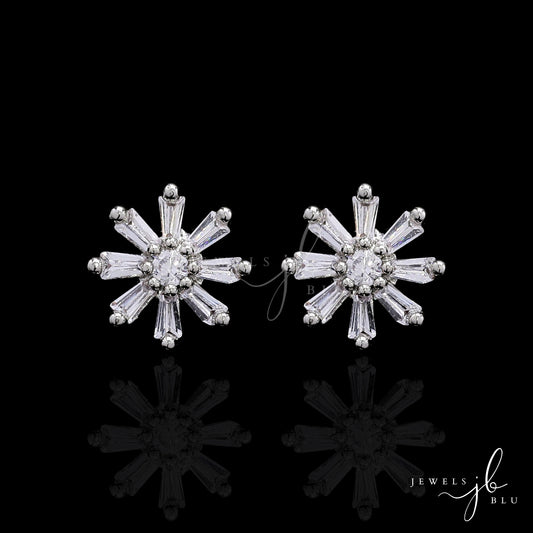 American Diamond Baguette Sarah Floral Party Studs