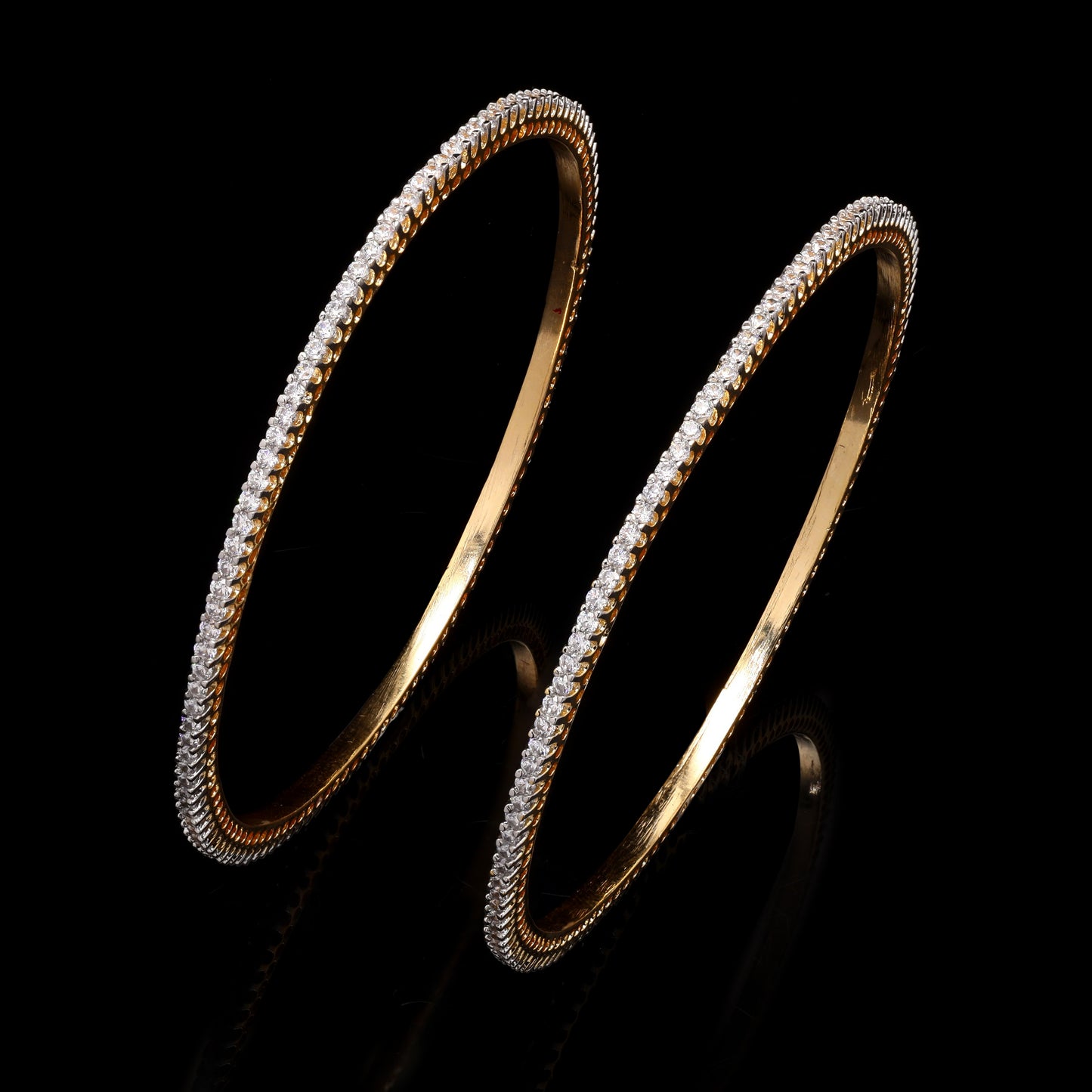 Gold Finish Daily Wear Small Diamond Bangles Jodi (Pair of Two)