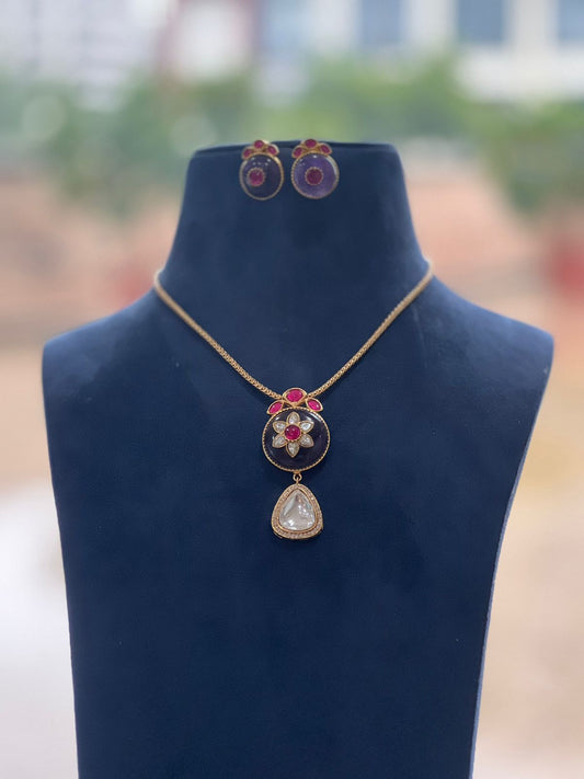 Handmade Polki Enamel Pendant set