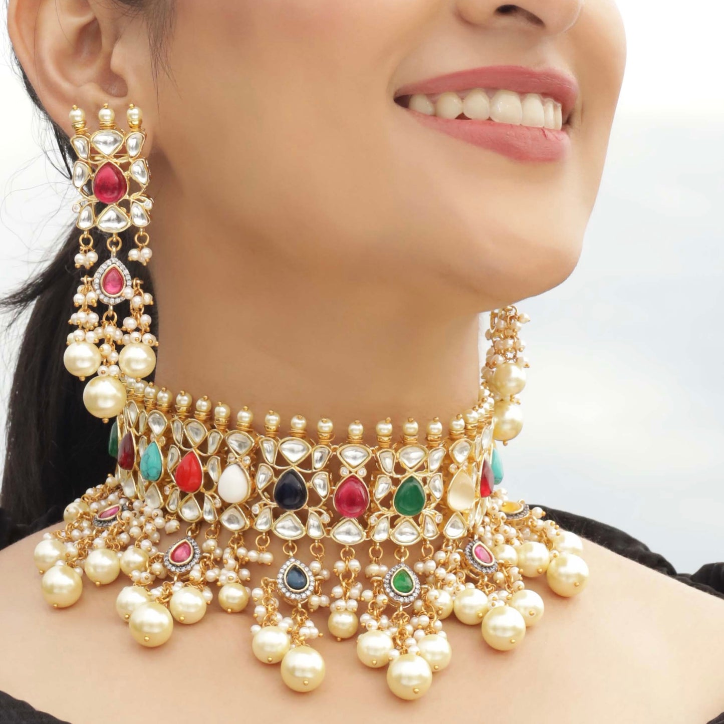 Navratna Kundan Polki Firoza Choker Necklace