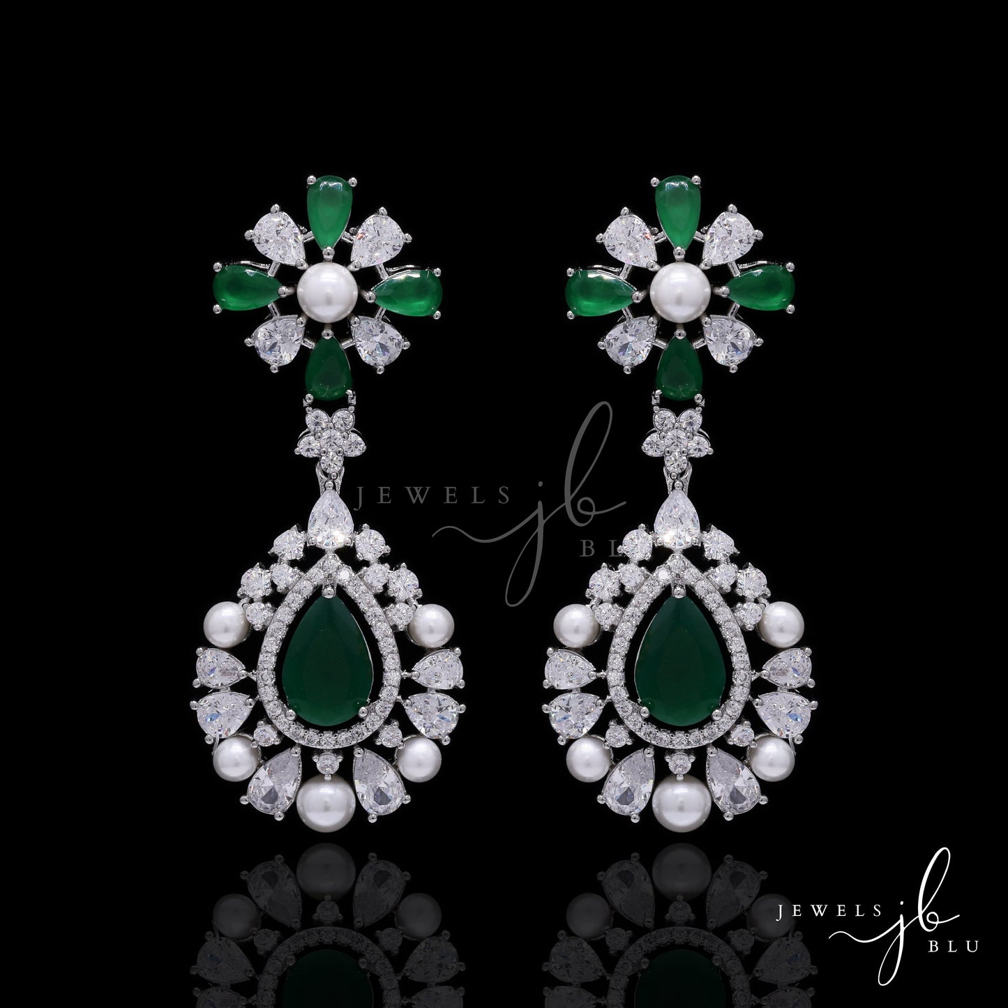 Premium Emerald Drop and Fresh Water Pearl Nytara Necklace Set with Earrings