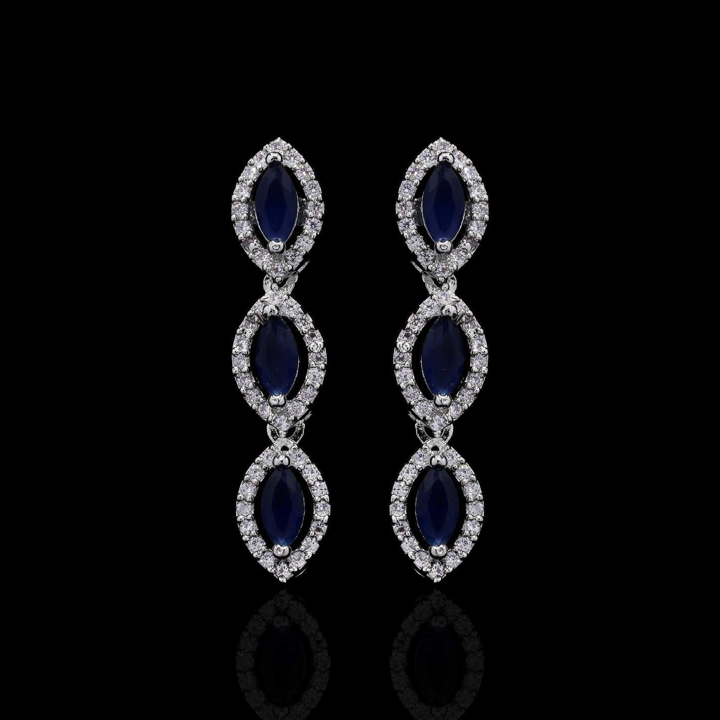 Blue Marquise American Diamond Wedding Necklace Set with Earrings for Women