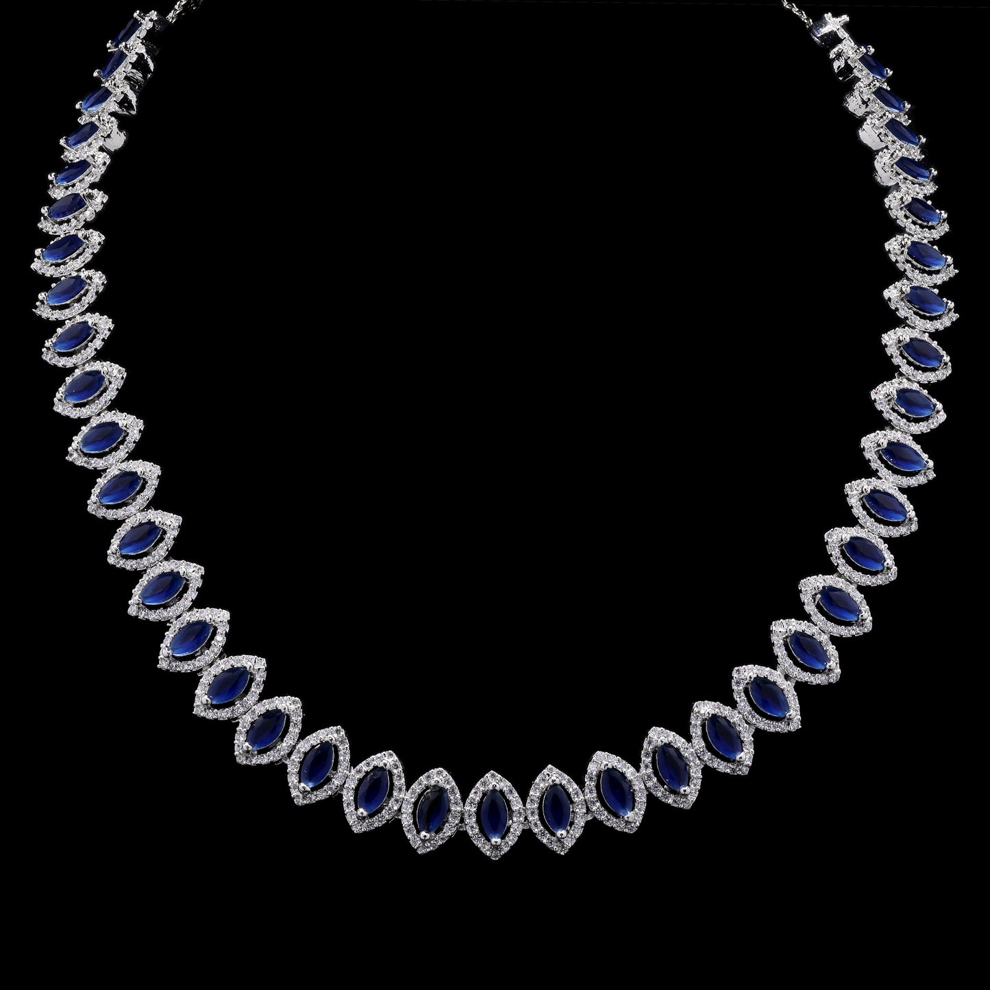 Blue Marquise American Diamond Wedding Necklace Set with Earrings for Women