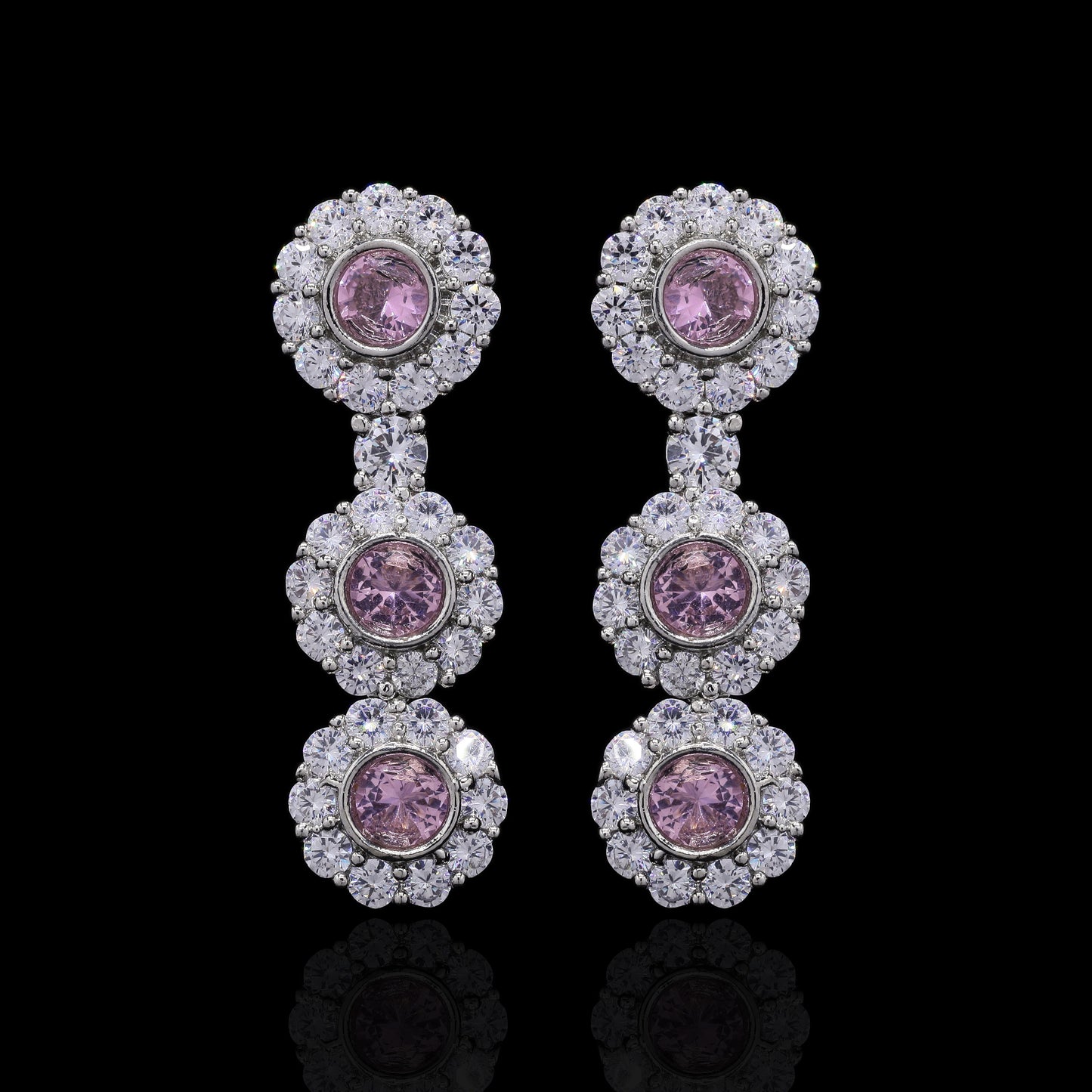 Pink Diamond Choker Necklace Set with Earrings for Women