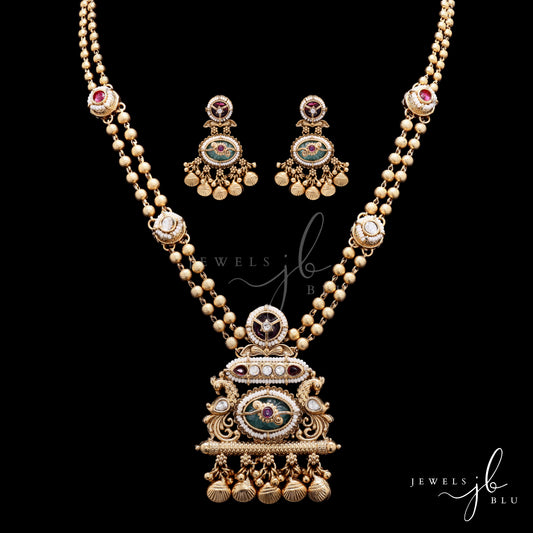 Festive Exclusive Antique Gold Finish Dholakia Necklace Set with Earrings