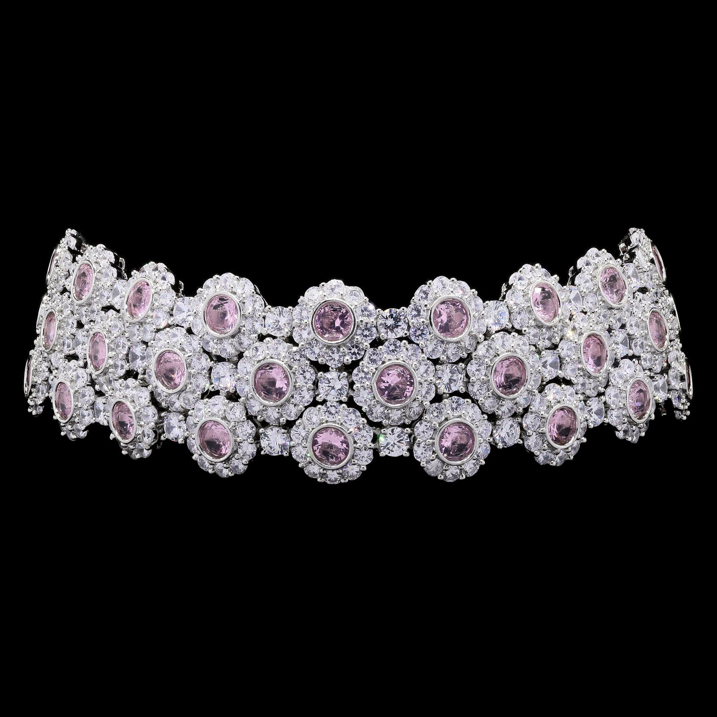 Pink Diamond Choker Necklace Set with Earrings for Women