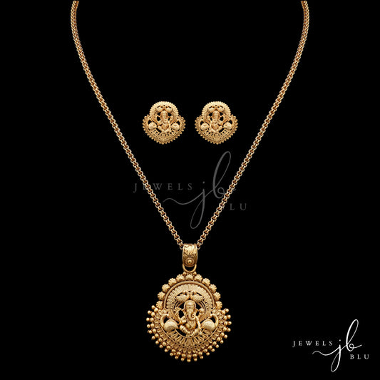 Festive Exclusive Gold Finish Ganesh Ji Necklace Set with Earrings