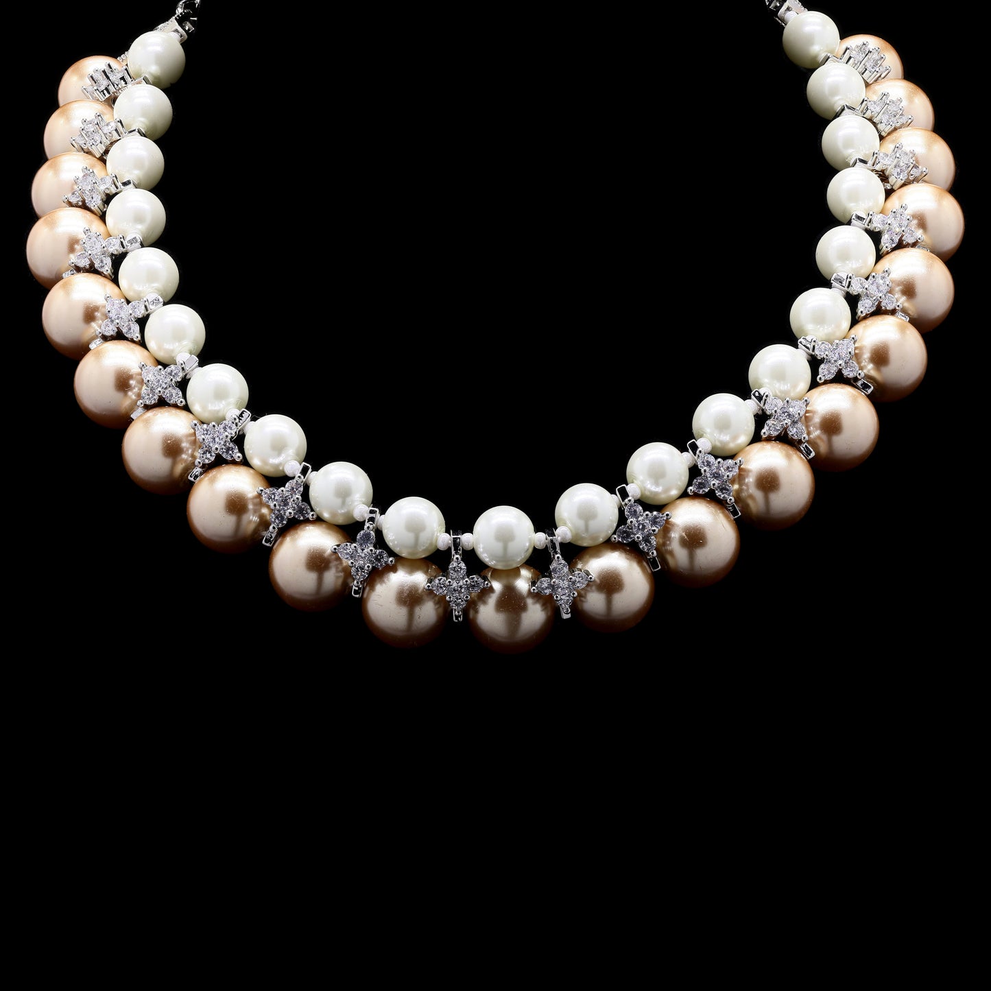 Chocolate Brown Natural Fresh Water Pearl and Diamond Premium Choker Necklace Set for Women