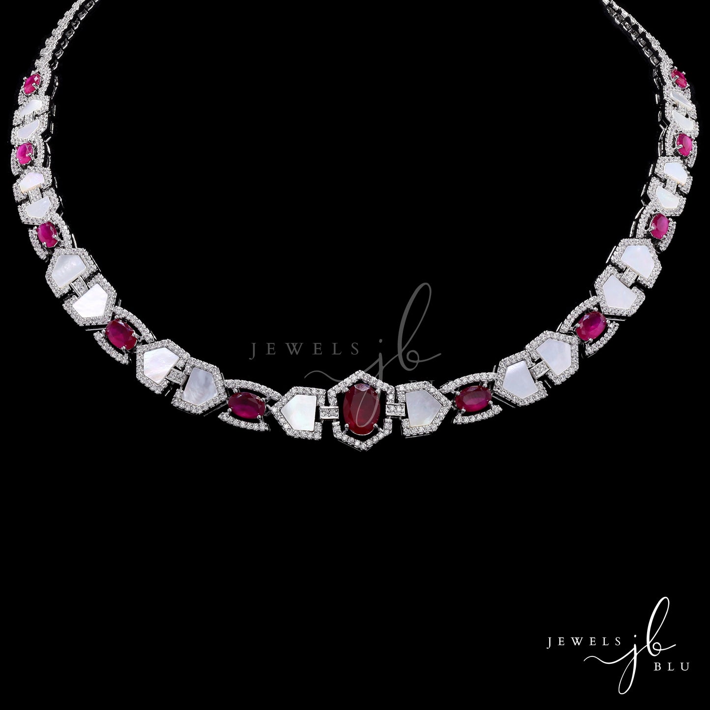 Premium Ruby and Mother of Pearl Janice Necklace Set with Earrings