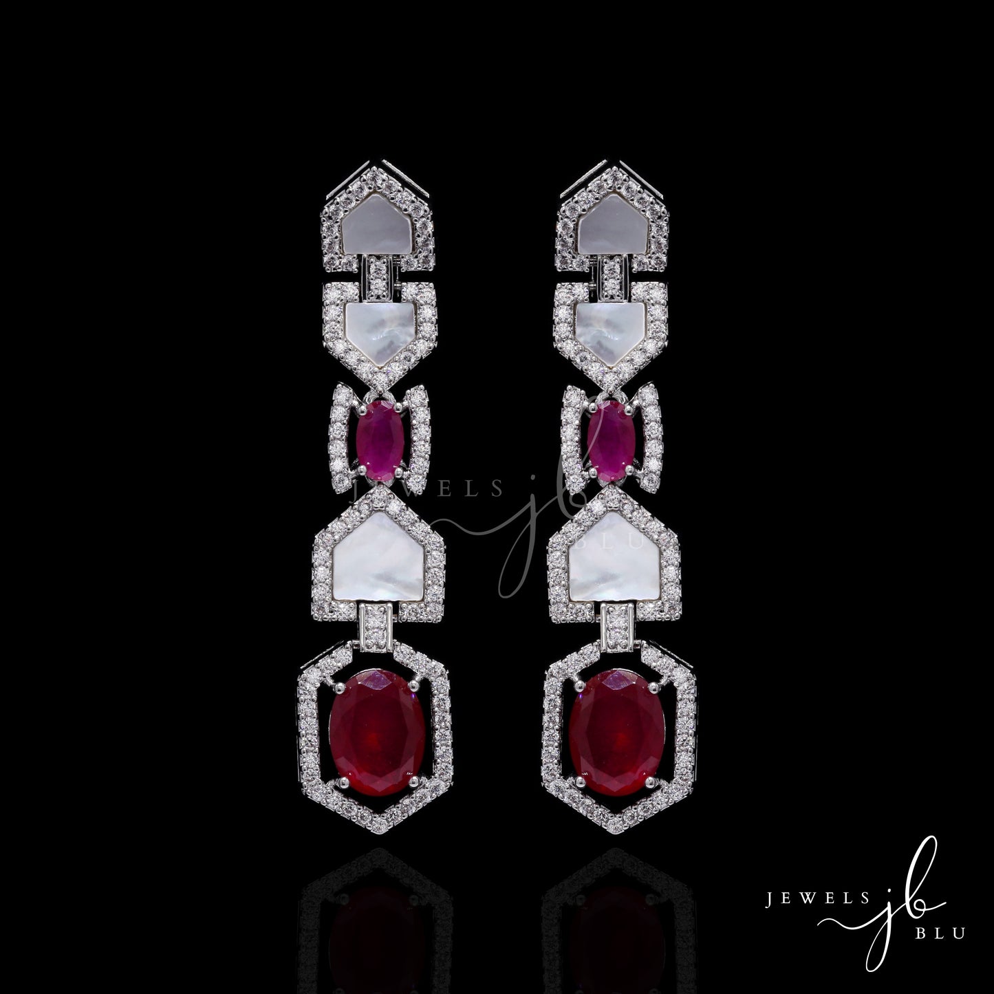 Premium Ruby and Mother of Pearl Janice Necklace Set with Earrings