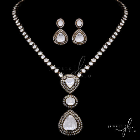 Antique Finish Handcrafted  Polki and Diamond Necklace Set