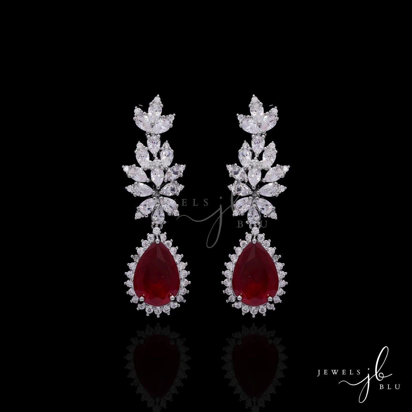 Premium Ruby and Marquise Diamond Beyonce Necklace Set with Earrings
