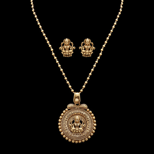 Festive Exclusive Gold Finish Laxmi Mata Necklace Set with Earrings