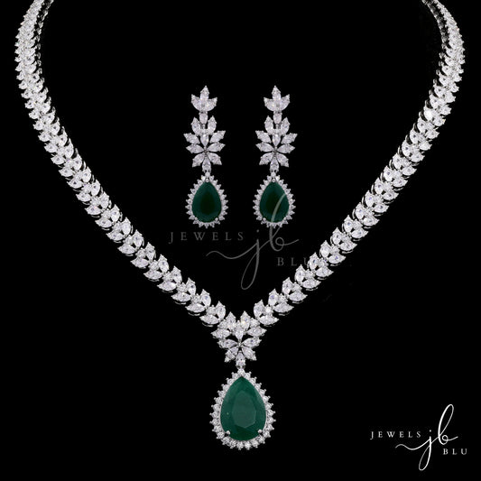 Premium Emerald and Marquise Diamond Beyonce Necklace Set with Earrings
