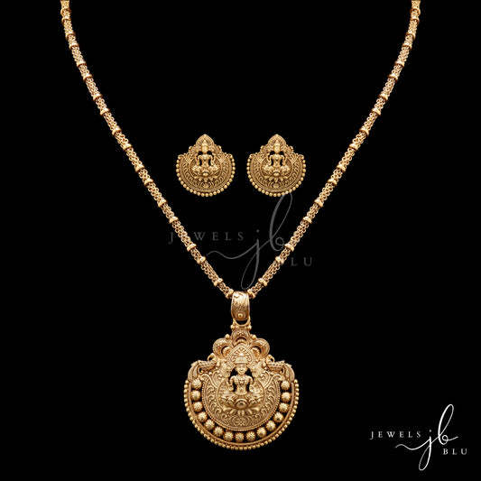 Festive Exclusive Gold Finish Hand Carved Idol Necklace Set with Earrings