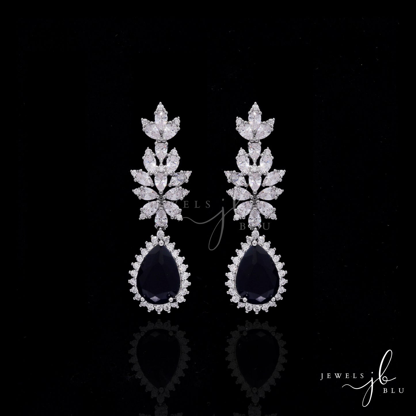 Premium Blue Sapphire and Marquise Diamond Beyonce Necklace Set with Earrings