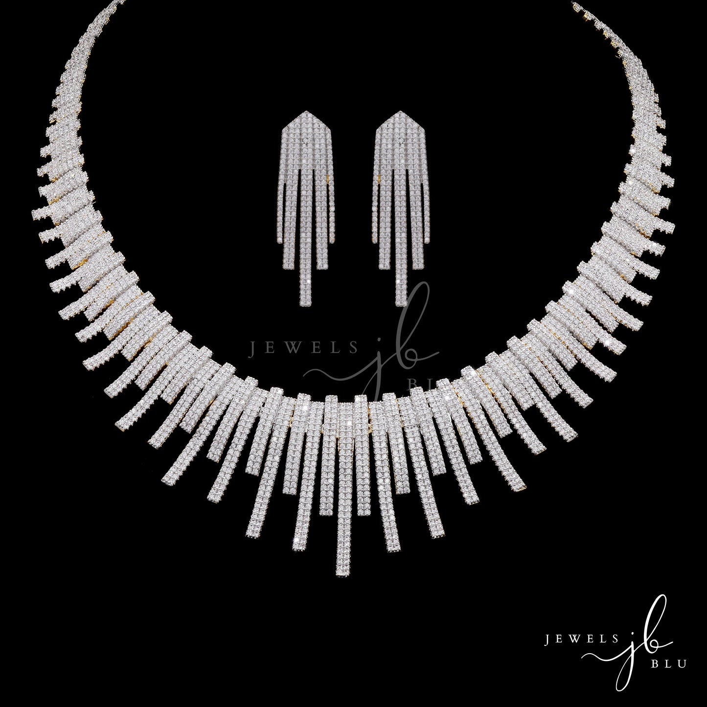 Premium Italian Micro Setting Gold Finish Delna Bridal Necklace Set with Earrings