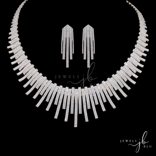 Premium Italian Micro Setting Gold Finish Delna Bridal Necklace Set with Earrings