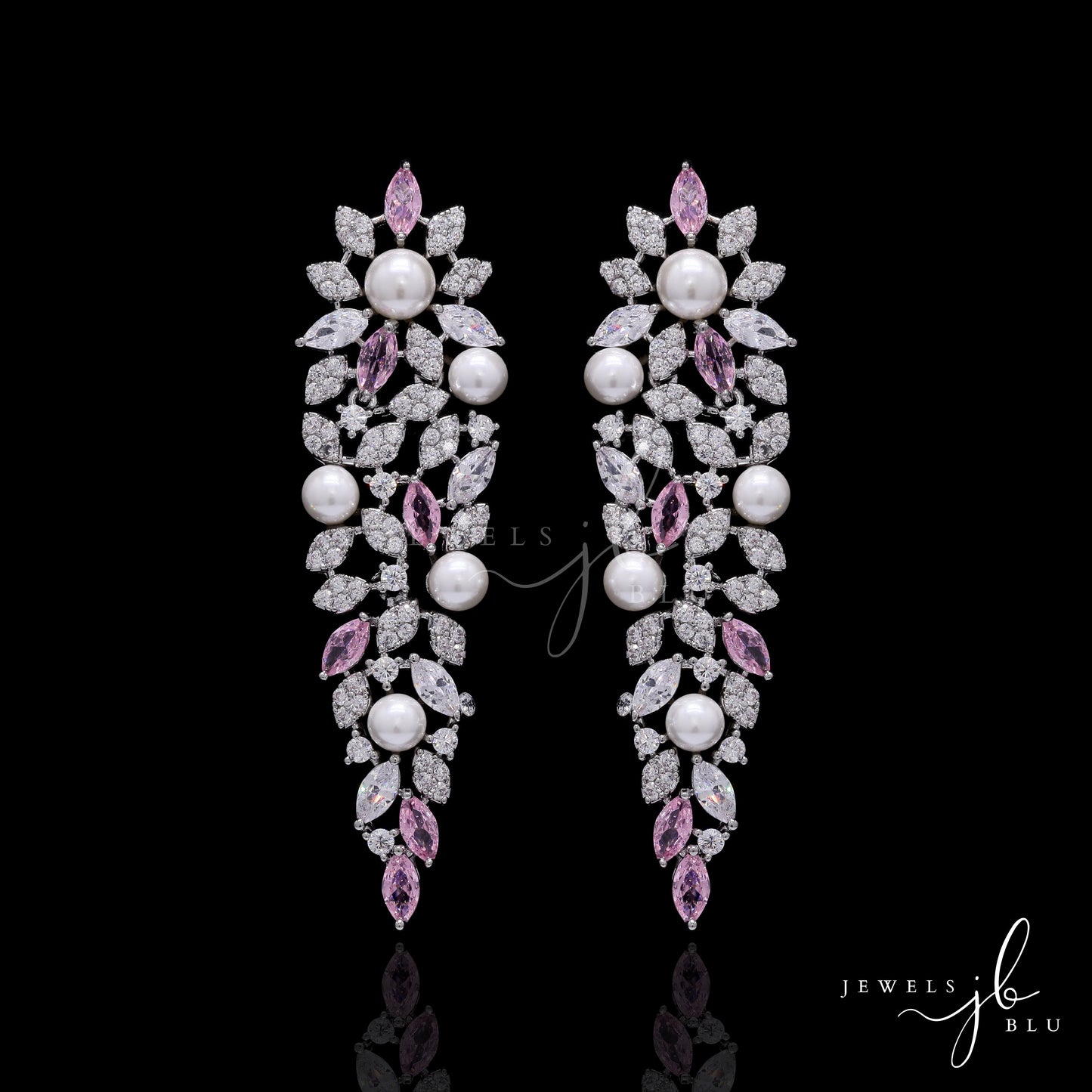 Premium Pink Marquise Diamond and Fresh Water Pearl Solace Cocktail Necklace Set with Earrings