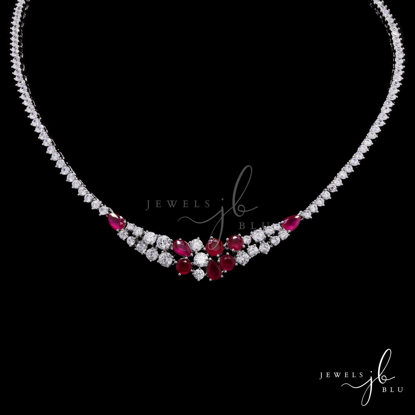 Premium Ruby and Solitaire Valetta Bridal Necklace Set with Earrings